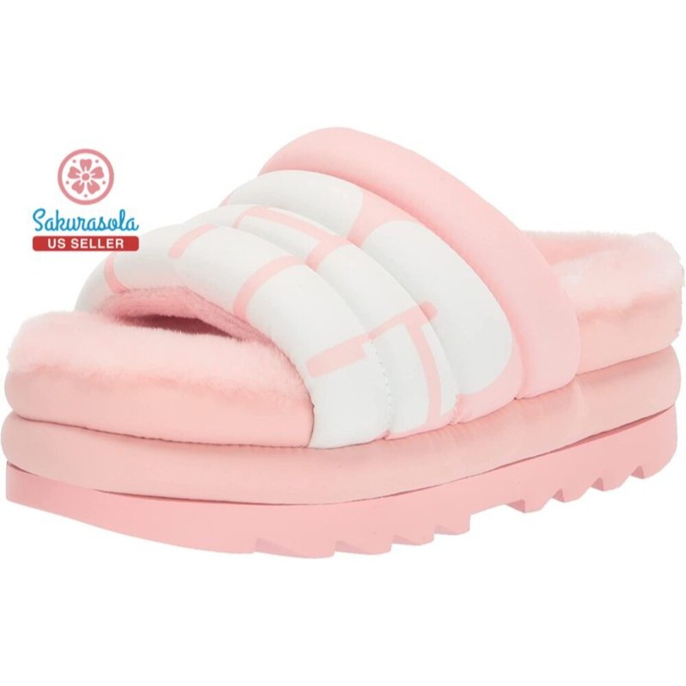 UGG Women's  Maxi Slide Logo Sandal, Pink Scallop, Size 9